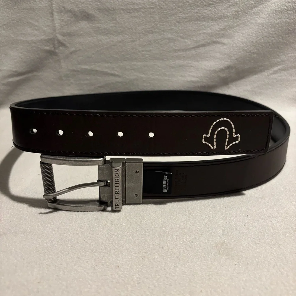 True Religion Mens Brown Belt with Silver tone Buckle size 40